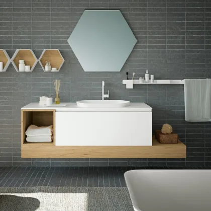 Mobile da Bagno sospeso in vetro acidato e Rovere Modulo 08 di Archeda