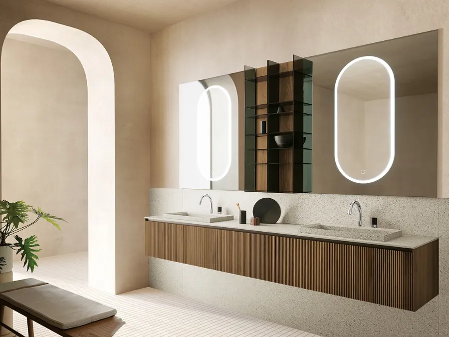 Mobile da Bagno sospeso in Noce Canaletto Tulle Cannettato 01 di Archeda