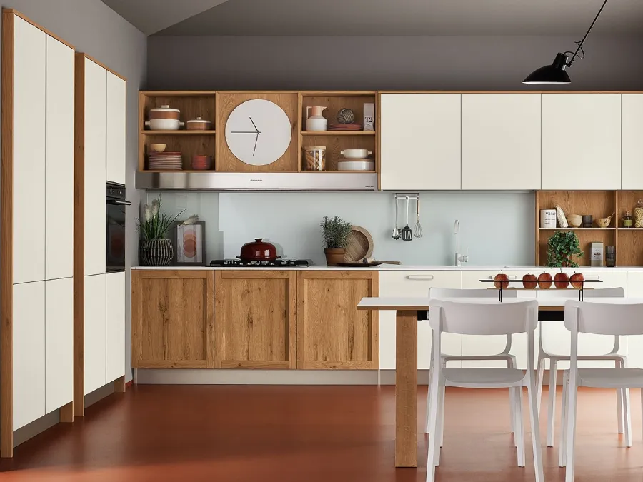 Cucina Moderna angolare Milano 04 in laccato Bianco e Rovere Nodoso di Veneta Cucine