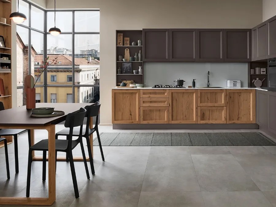 Cucina Moderna angolare Milano 03 in Rovere e laccato Grigio di Veneta Cucine